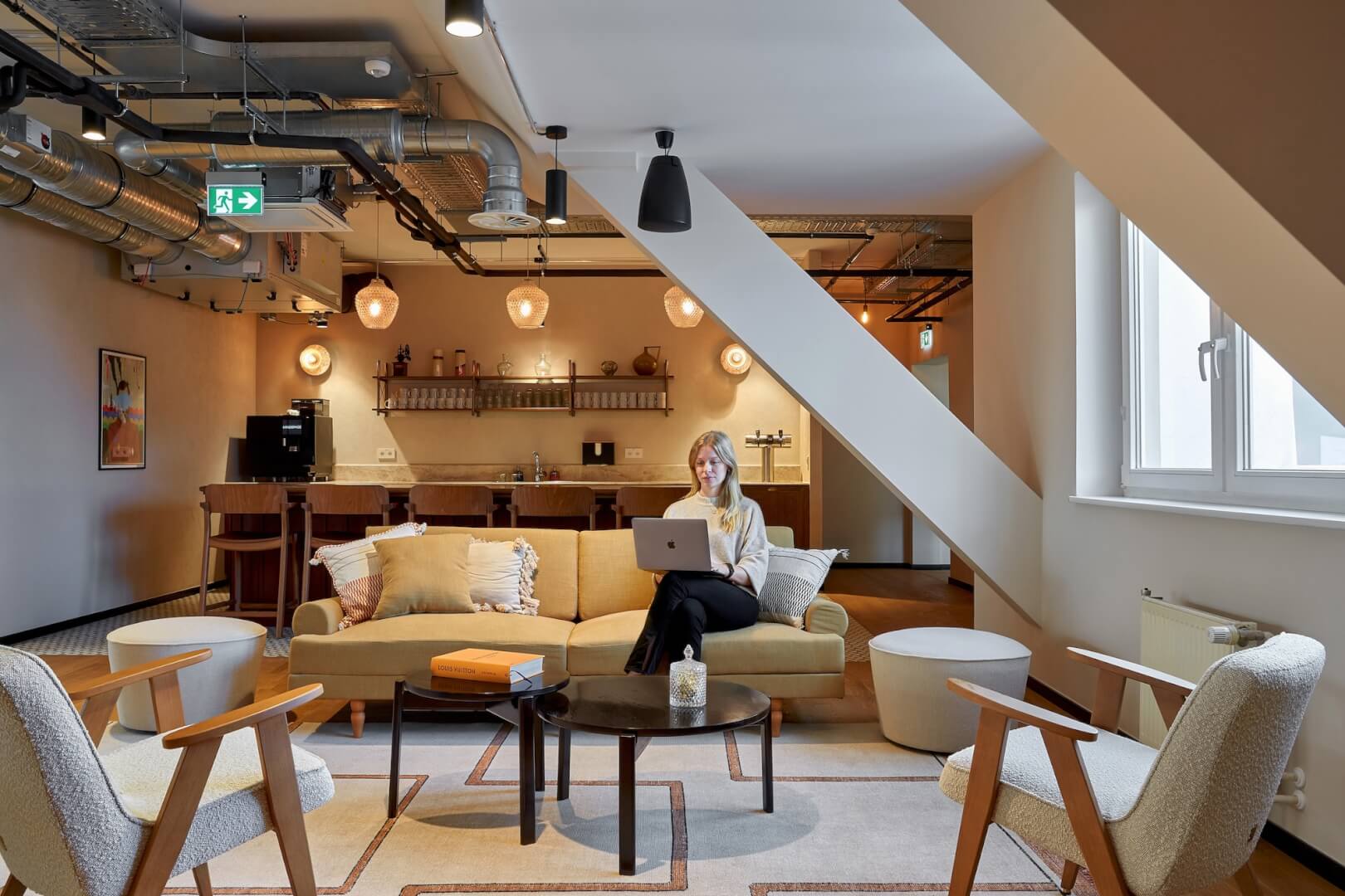 Lounge area in Mindspace Münzstraße coworking space in Berlin