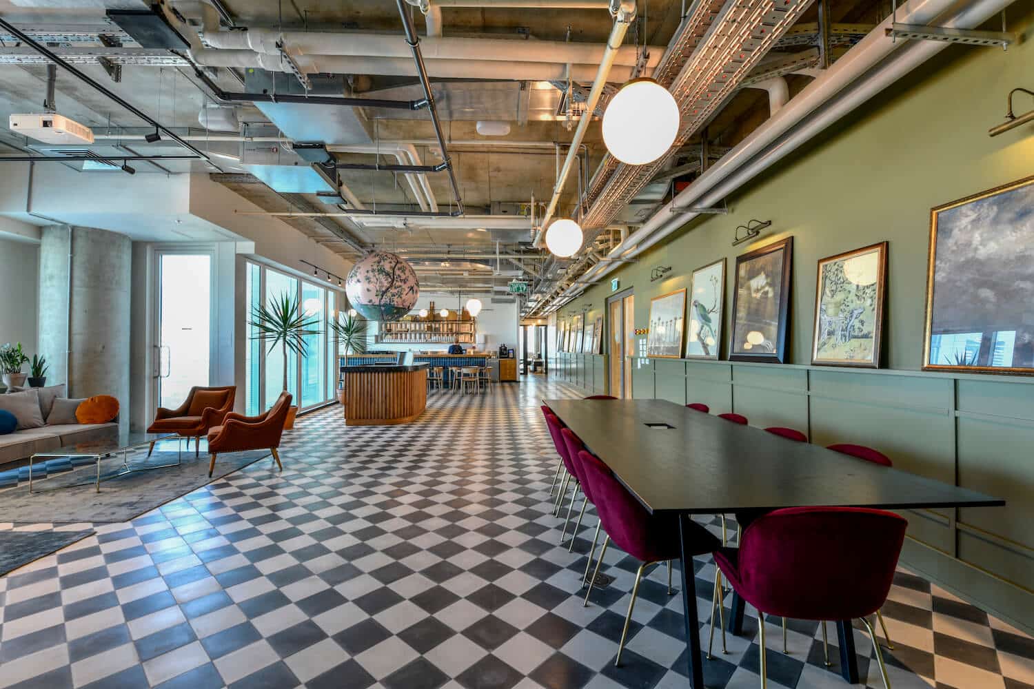 Coworking area and reception at Mindspace La Guardia in Tel Aviv