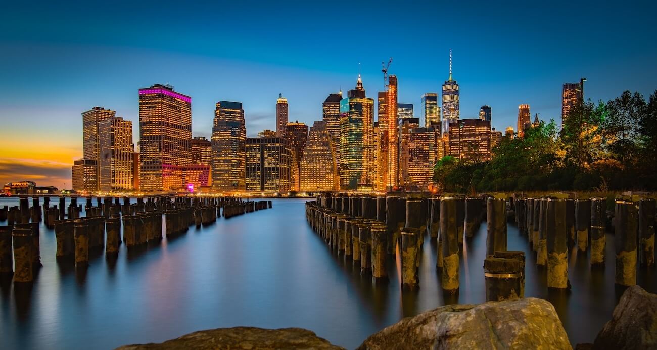 New York Skyline from the Brooklyn side of the Brooklyn Bridge. Rent a satellite office in Brooklyn